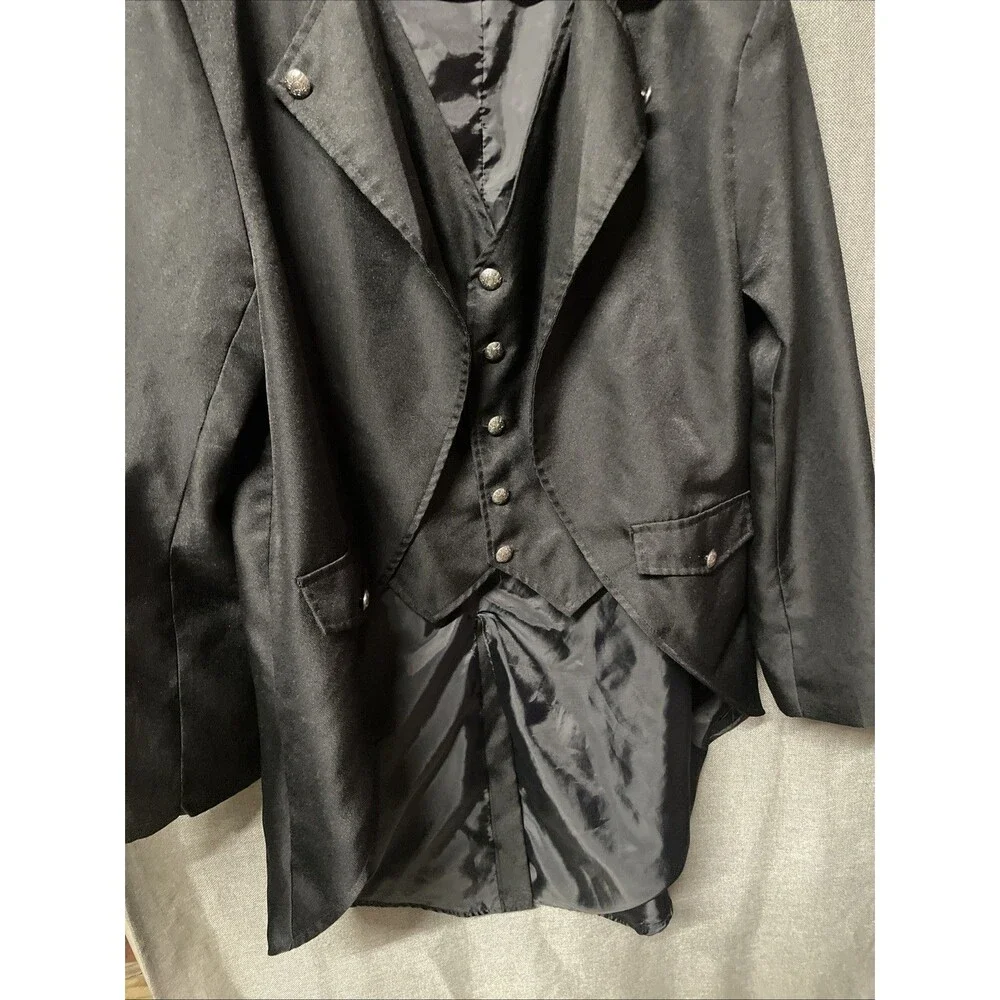 Men's Black Gothic Steampunk Victorian Tailcoat Jacket with Integrated Waistcoa